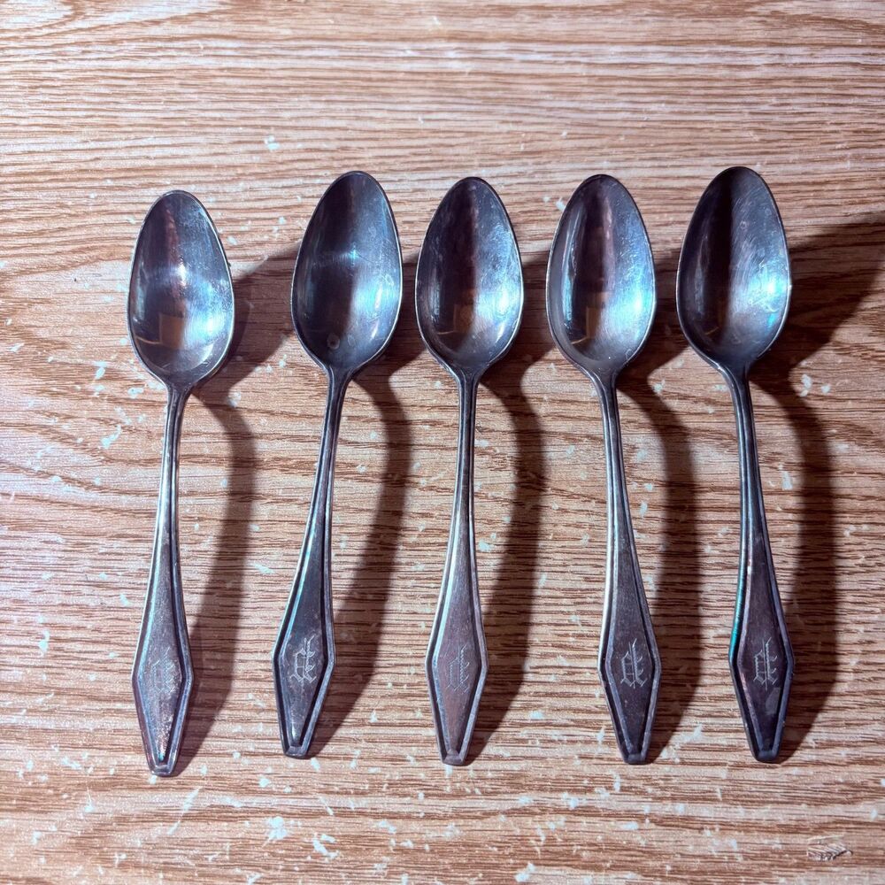 Vintage Teaspoon Lot Of 5 Tarnished A P On The Bottom Of Stem